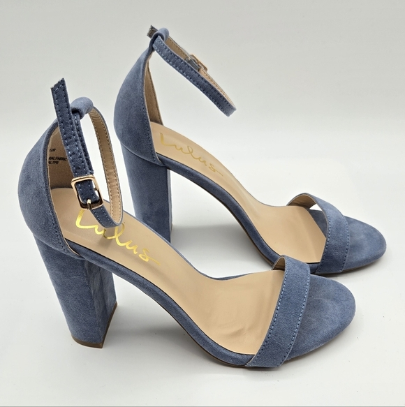 Lulus | Light Blue Suede 4" Strappy Heels Size 7 - Picture 2 of 9